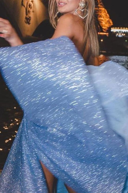 Vestidos de noche sexys sin tirantes con lentejuelas y aberturas