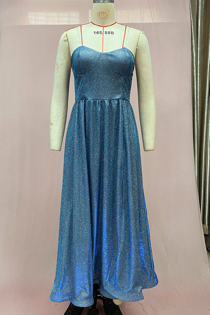 Vestidos de noche sexys sin tirantes con lentejuelas y aberturas