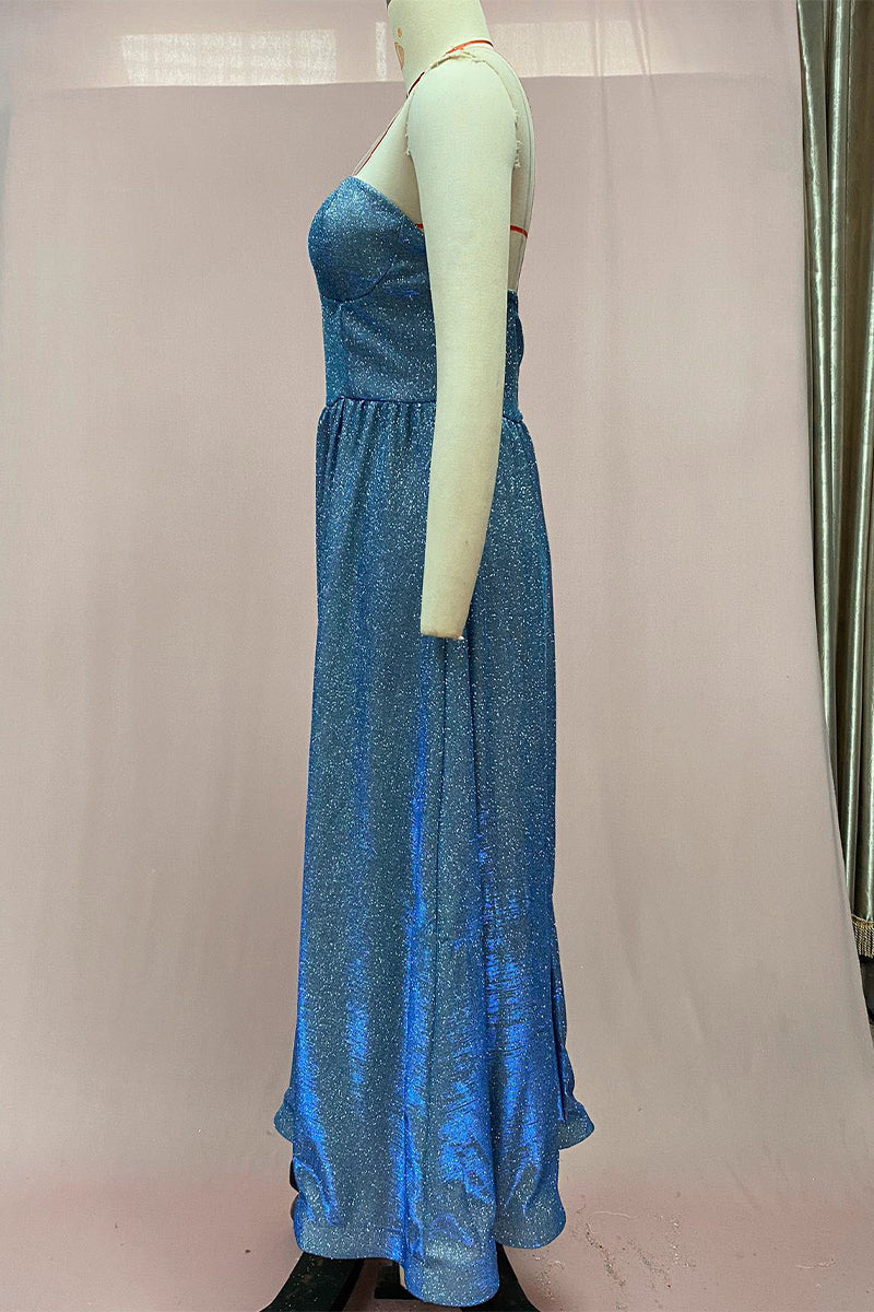 Vestidos de noche sexys sin tirantes con lentejuelas y aberturas