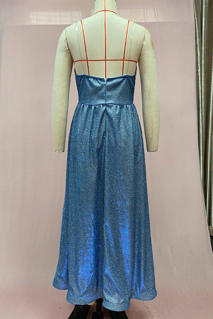 Vestidos de noche sexys sin tirantes con lentejuelas y aberturas