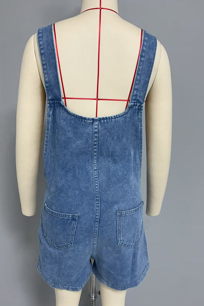 Casual Pocket Buttons U Neck Loose Rompers