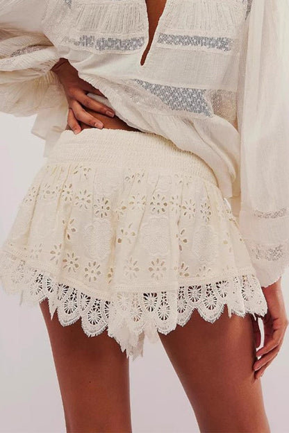 Casual Lace Flounce High Waist Type A Bottoms