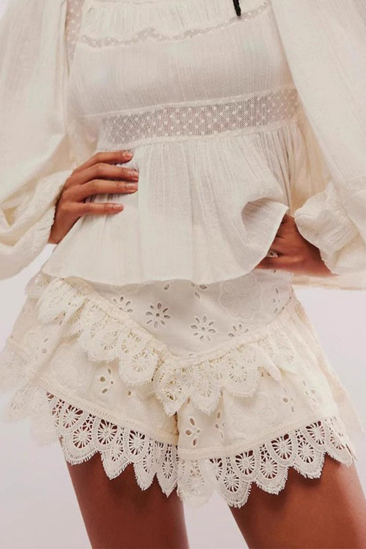 Casual Lace Flounce High Waist Type A Bottoms