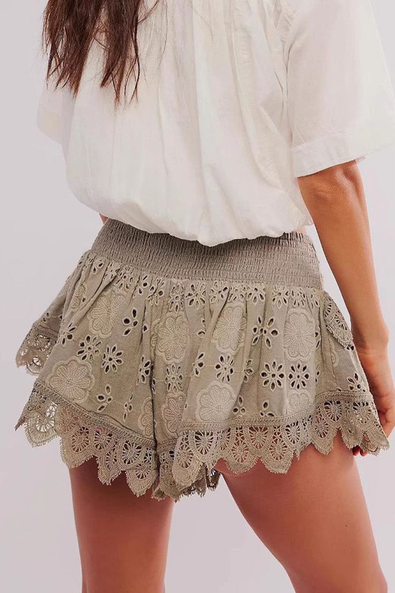 Casual Lace Flounce High Waist Type A Bottoms