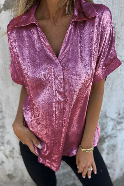 Casual Bronzing Pattern Patchwork Turndown Collar Blouses(5 Colors)