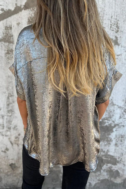 Casual Bronzing Pattern Patchwork Turndown Collar Blouses(5 Colors)