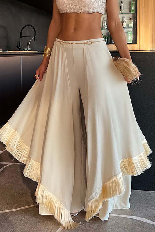 Pantalones casuales con dobladillo irregular con flecos y corte de bota (3 colores)