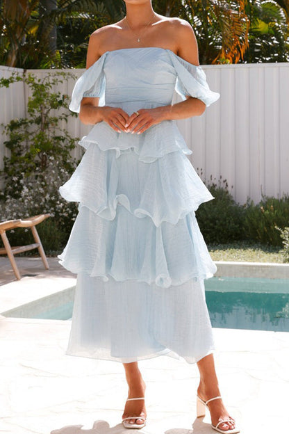 Vestidos casuales con falda pastel, escote cuadrado, volantes y espalda descubierta