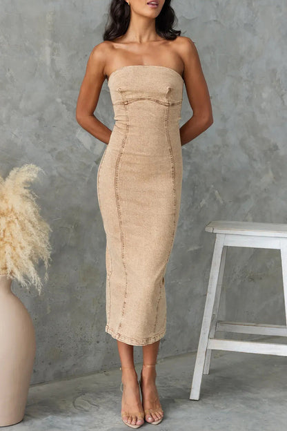 Vestidos vaqueros ajustados sin mangas, sexys, de color sólido, con abertura y cremallera