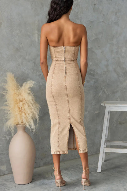 Vestidos vaqueros ajustados sin mangas, sexys, de color sólido, con abertura y cremallera