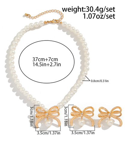 Imitation Pearl Beaded Bow Necklace Set
