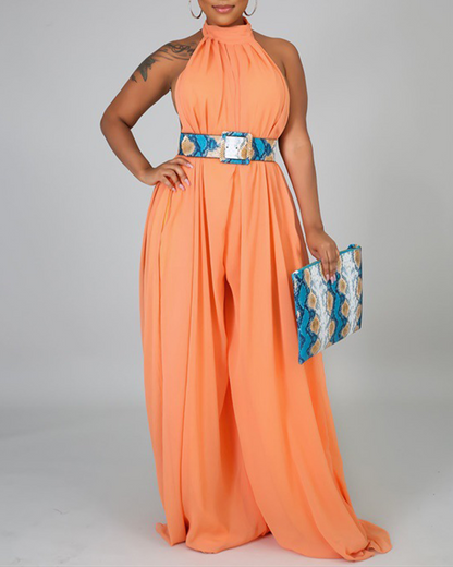 Sleeveless Chiffon Loose Open-Back Jumpsuit