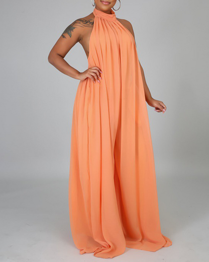 Sleeveless Chiffon Loose Open-Back Jumpsuit