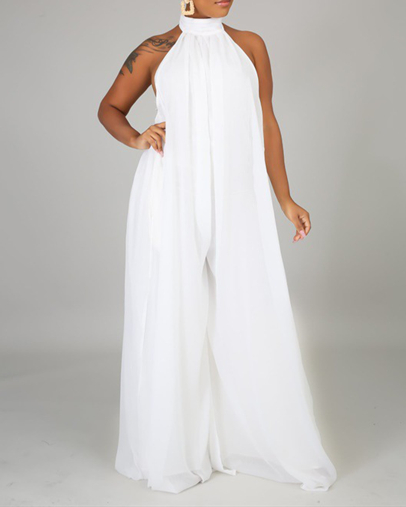 Sleeveless Chiffon Loose Open-Back Jumpsuit