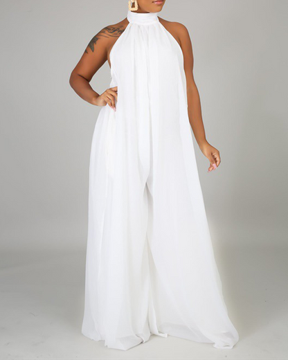 Sleeveless Chiffon Loose Open-Back Jumpsuit