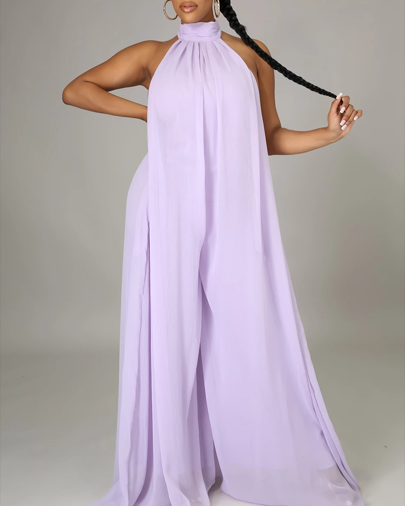 Sleeveless Chiffon Loose Open-Back Jumpsuit