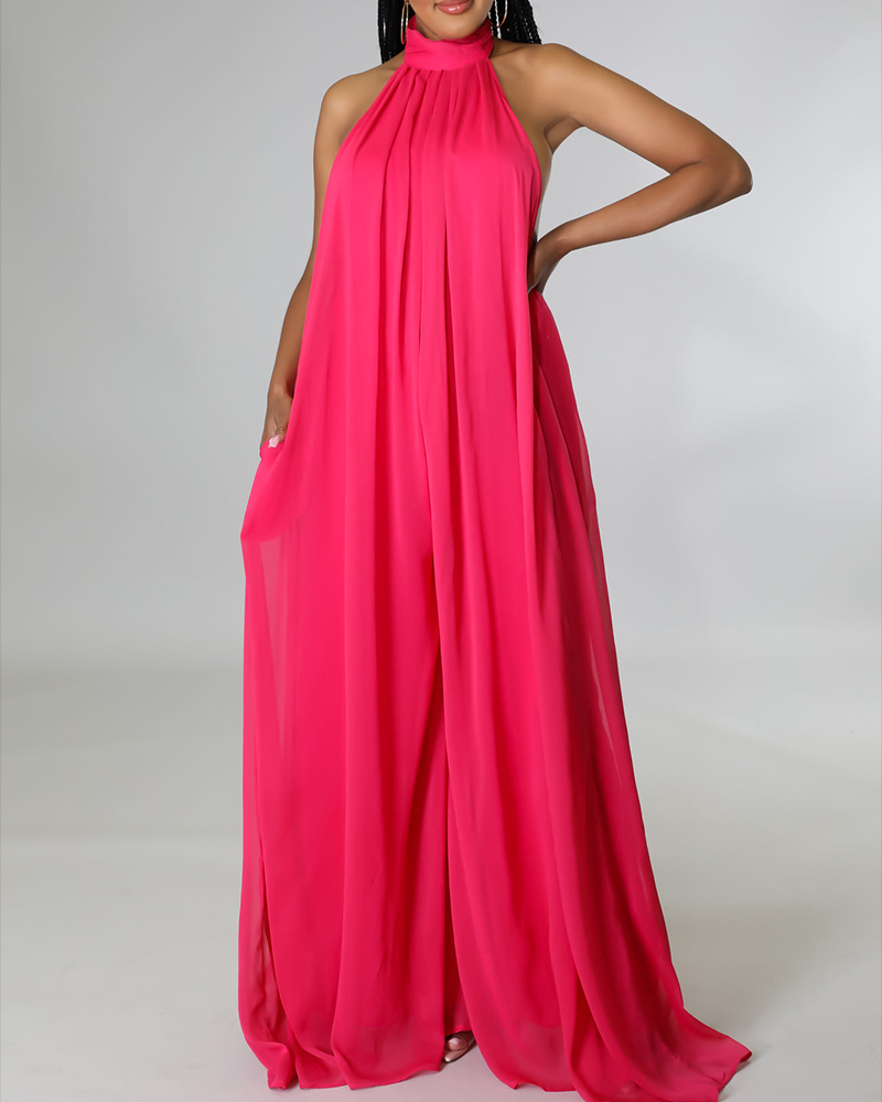 Sleeveless Chiffon Loose Open-Back Jumpsuit