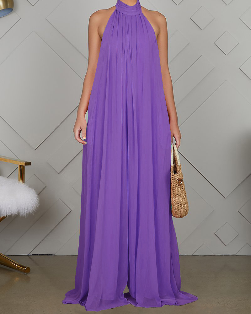 Sleeveless Chiffon Loose Open-Back Jumpsuit