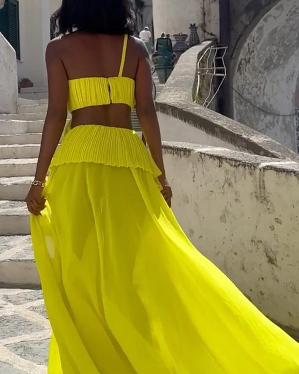 Beach Vacation Solid Color Swimsuit and Skirt