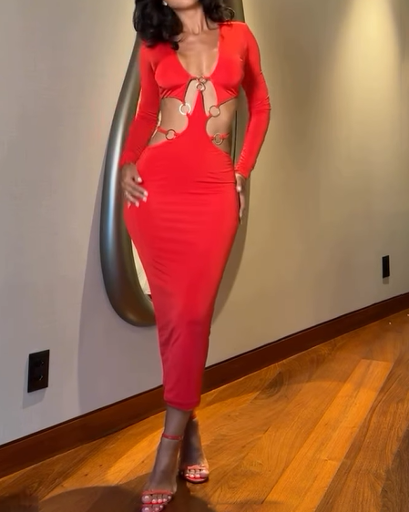 Ring-Panel Slim-Fitting Dress