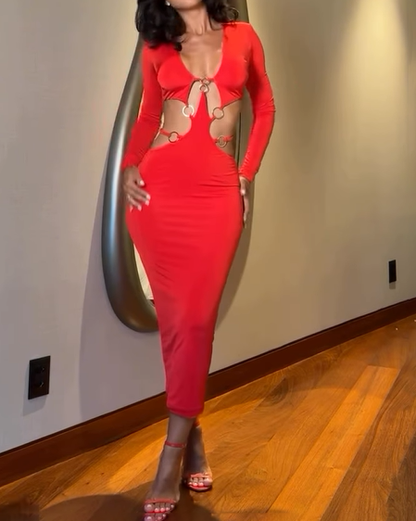 Ring-Panel Slim-Fitting Dress