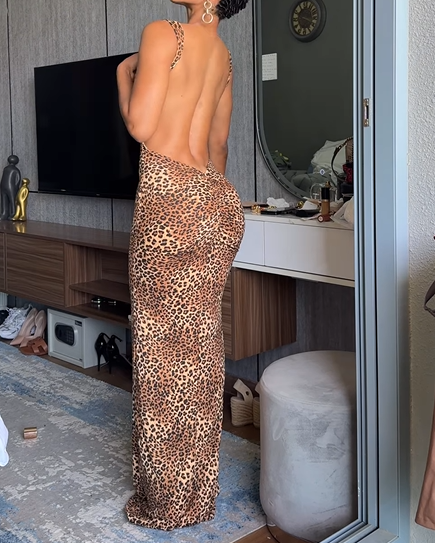 Leopard Print Low Back Fitted Dress