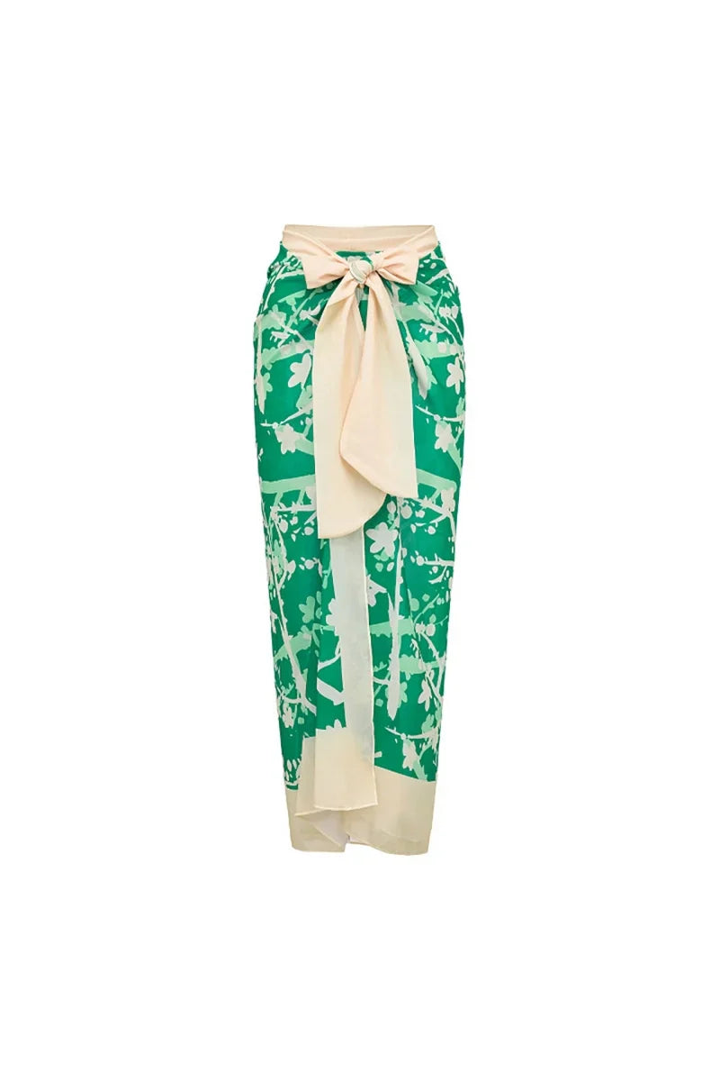 Floral Appliqué Green Printed One-Piece Swimsuit