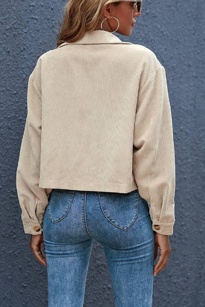 Flap Pockets Turn Down Collar Corduroy Shacket