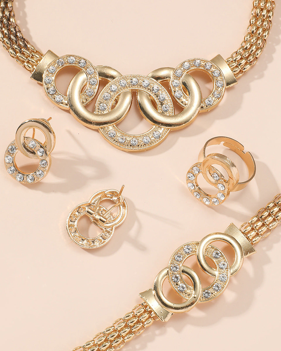 Rhinestone Cross Ring Jewelry 5-Piece Set