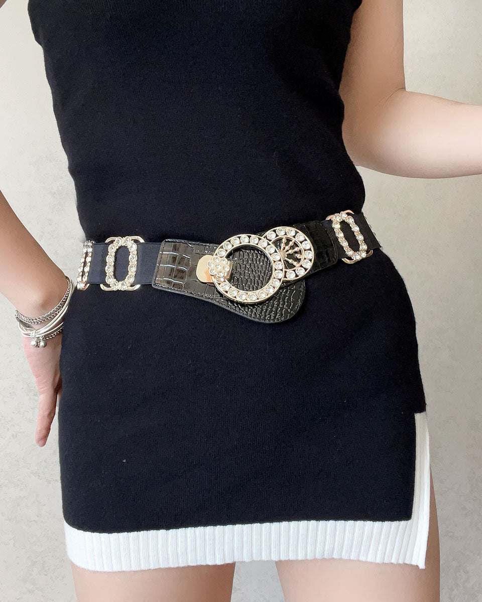 Elastic Women’s Rhinestone Belt