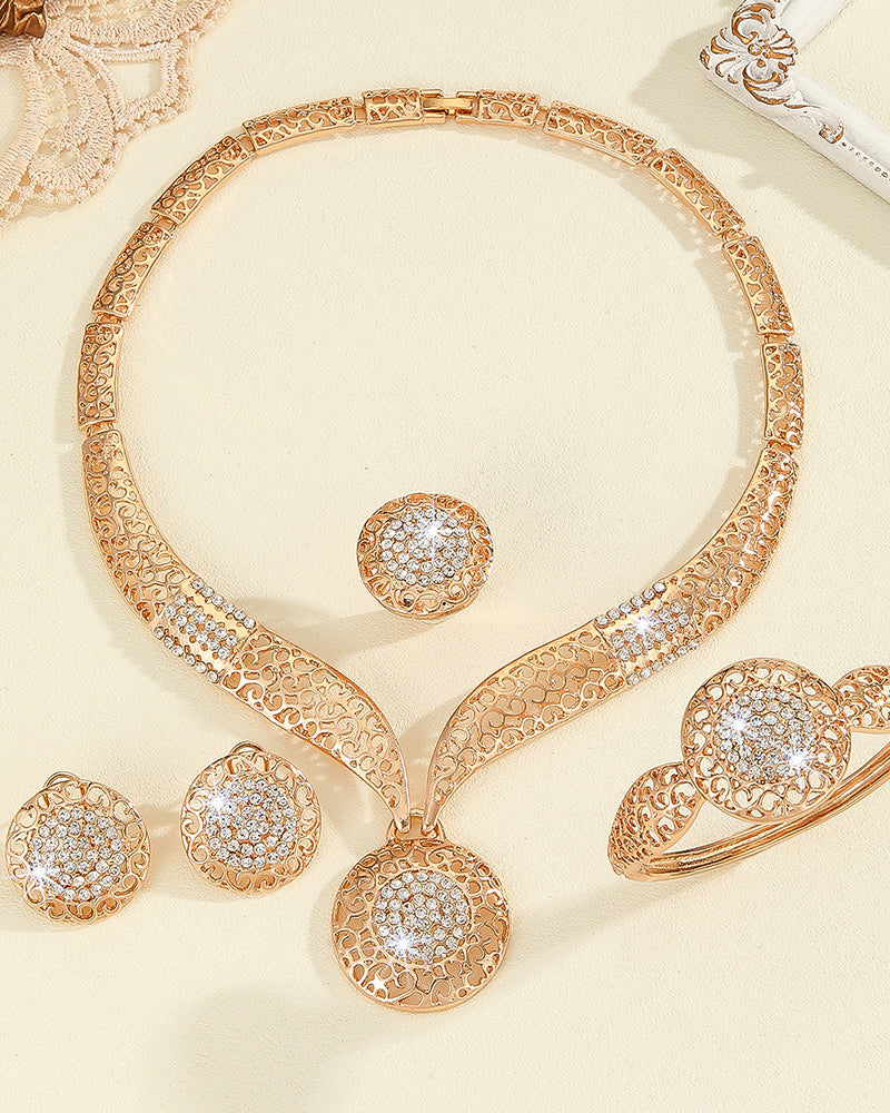 Diamond Circle Necklace Earrings Ring Bracelet Four-Piece Set