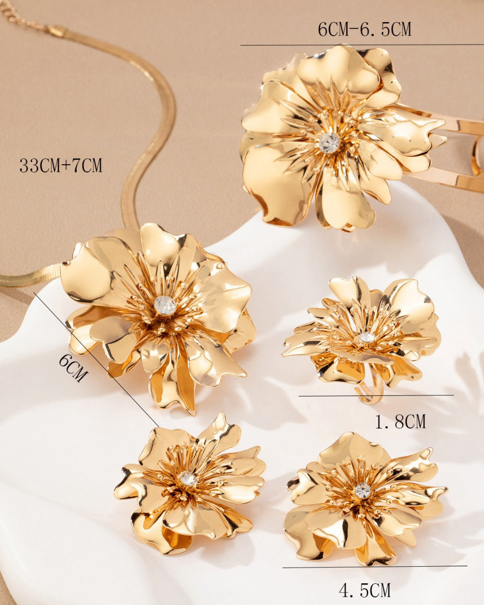 Flower Inlaid Necklace and Bracelet 5-Piece Jewelry Set
