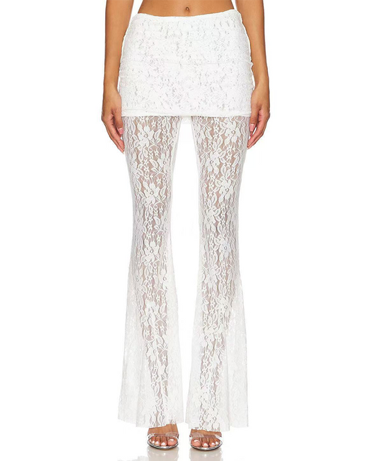 Lace High-Rise Casual Flared Trousers