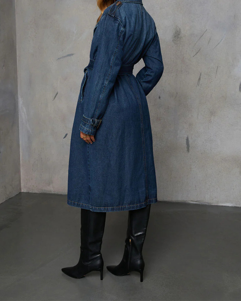 Casual Retro-Inspired Denim Trench Coat