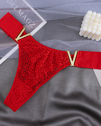 V-Neck Rhinestone Lace Panties（9 Pieces）