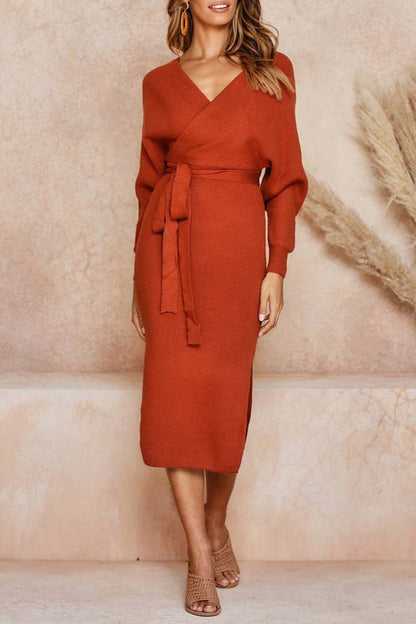 Vestido midi de cuello en V y espalda descubierta (5 colores)