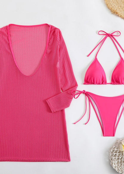 Rio Glow - Sheer Knit Beach Cover-Up & Triangle Bikini Set