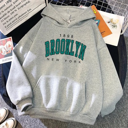 1898 Brooklyn New York Printed Women Hoodies Fashion Fleece Hoody Creativity Pullover Clothing Street Loose Sweatshirts Women’S