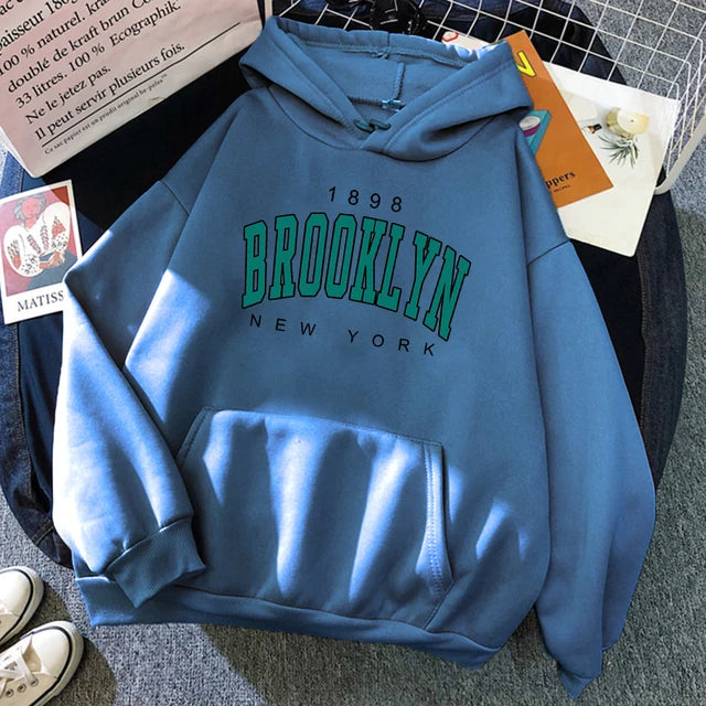 1898 Brooklyn New York Printed Women Hoodies Fashion Fleece Hoody Creativity Pullover Clothing Street Loose Sweatshirts Women’S