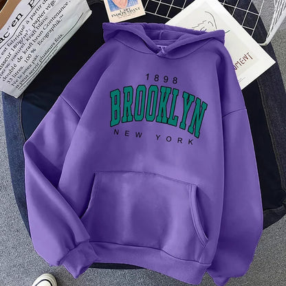 1898 Brooklyn New York Printed Women Hoodies Fashion Fleece Hoody Creativity Pullover Clothing Street Loose Sweatshirts Women’S