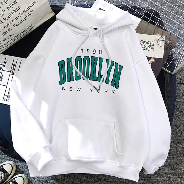 1898 Brooklyn New York Printed Women Hoodies Fashion Fleece Hoody Creativity Pullover Clothing Street Loose Sweatshirts Women’S