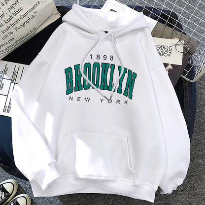 1898 Brooklyn New York Printed Women Hoodies Fashion Fleece Hoody Creativity Pullover Clothing Street Loose Sweatshirts Women’S