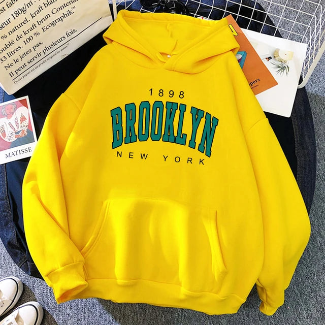 1898 Brooklyn New York Printed Women Hoodies Fashion Fleece Hoody Creativity Pullover Clothing Street Loose Sweatshirts Women’S