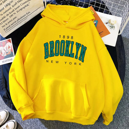 1898 Brooklyn New York Printed Women Hoodies Fashion Fleece Hoody Creativity Pullover Clothing Street Loose Sweatshirts Women’S