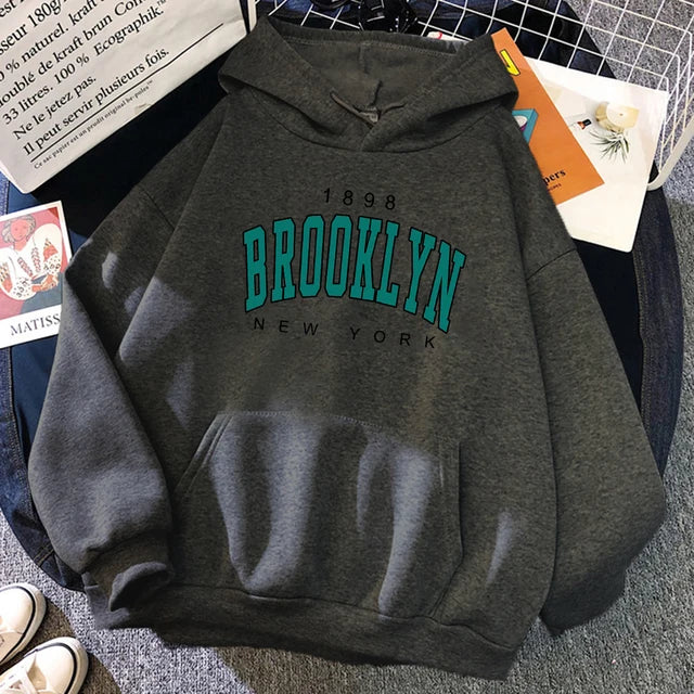 1898 Brooklyn New York Printed Women Hoodies Fashion Fleece Hoody Creativity Pullover Clothing Street Loose Sweatshirts Women’S