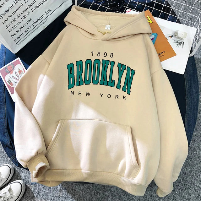 1898 Brooklyn New York Printed Women Hoodies Fashion Fleece Hoody Creativity Pullover Clothing Street Loose Sweatshirts Women’S