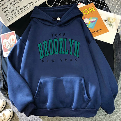 1898 Brooklyn New York Printed Women Hoodies Fashion Fleece Hoody Creativity Pullover Clothing Street Loose Sweatshirts Women’S