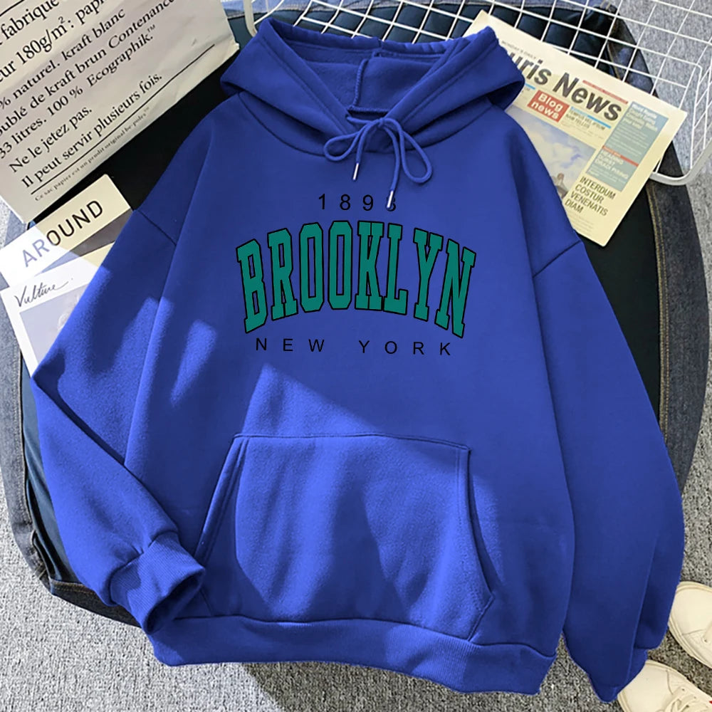 1898 Brooklyn New York Printed Women Hoodies Fashion Fleece Hoody Creativity Pullover Clothing Street Loose Sweatshirts Women’S