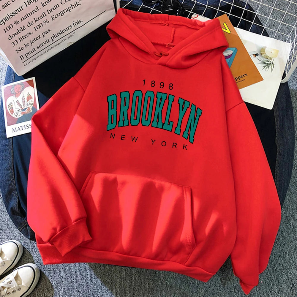1898 Brooklyn New York Printed Women Hoodies Fashion Fleece Hoody Creativity Pullover Clothing Street Loose Sweatshirts Women’S
