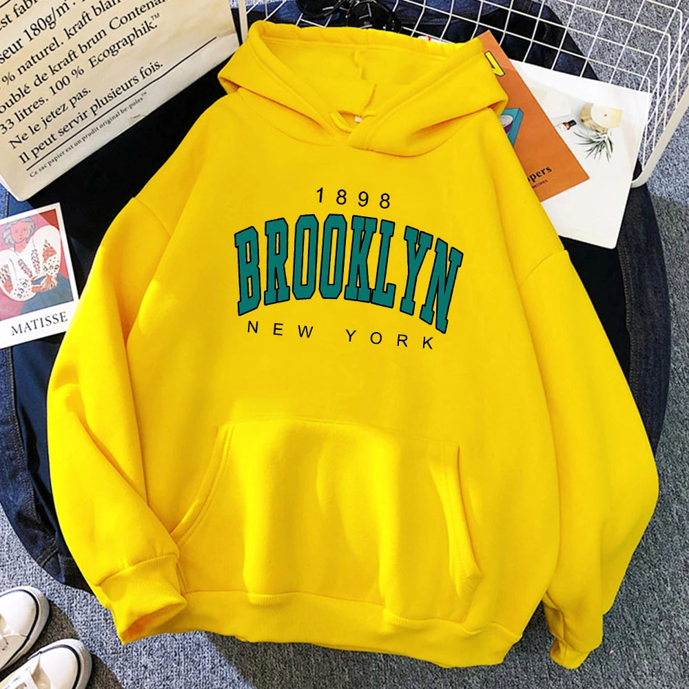 1898 Brooklyn New York Printed Women Hoodies Fashion Fleece Hoody Creativity Pullover Clothing Street Loose Sweatshirts Women’S